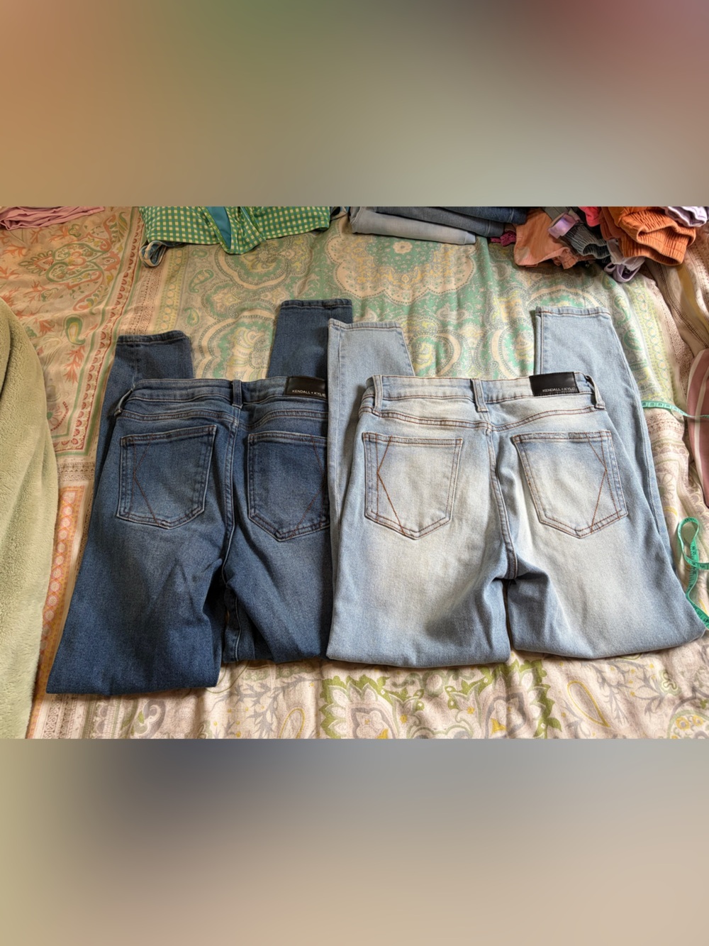 Kendall & Kylie Men's Slim Straight Jeans in Light Blue and Dark Blue